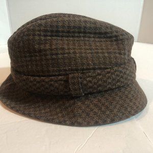 VINTAGE Country Gentlemen Brown Plaid Fedora 7 1/4 Hat #F41